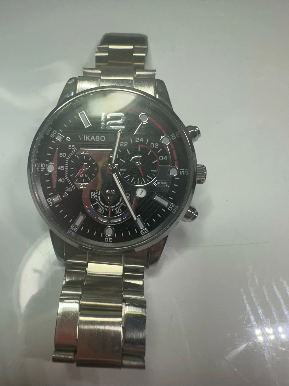 Men's Stainless Steel Watch with Black Dial